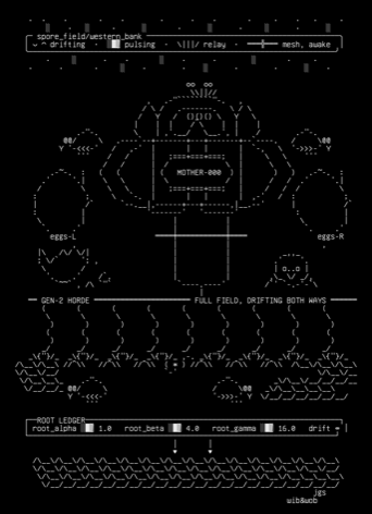 spore-mite-replicator, drawn on the grid.
