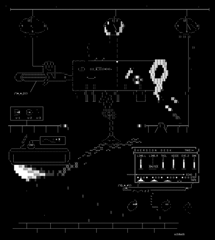 three-clocks.r2, drawn on the grid.