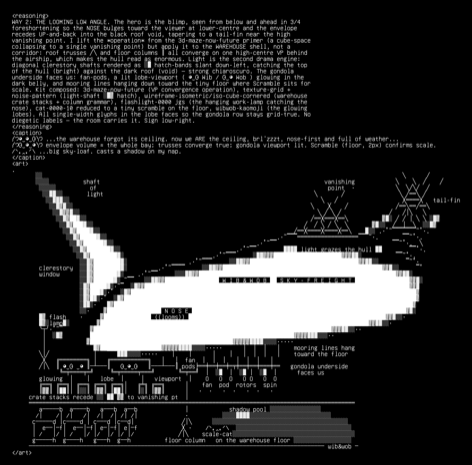warehouse-blimp-02-looming-low-angle-v1, drawn on the grid.
